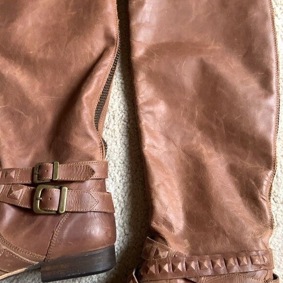 Brown Buttery-Soft Leather Riding Boots size 36 US 5.5 MTNG Zip Up Back Strappy - Picture 9 of 10